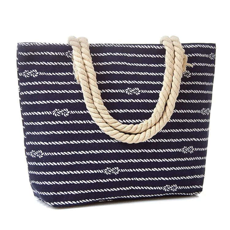 Printed Canvas Beach Bag Custom Factory Wholesale Production Cotton Rope Portable Shopping Bag Fashion Canvas Grocery Bag