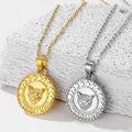Punk Round Shape Lion Head Pendant Men Stainless Steel White Wolf Charms Curb Chain Necklace Valentine's Day Gift for Him
