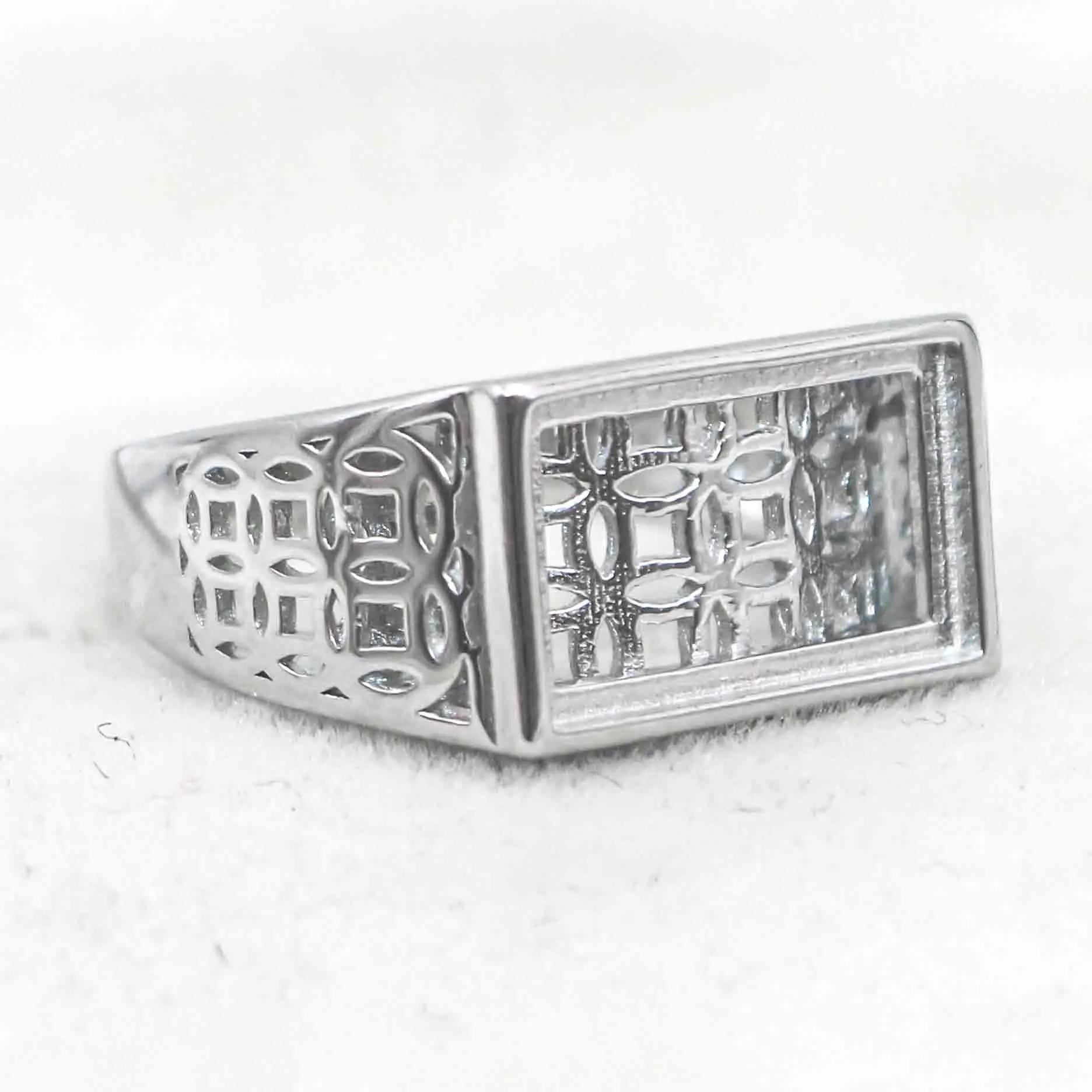 Sterling Silver 8*13/9*14/11*16mm Semi Mount Men's Ring Frame Empty Blank Bezel Setting S925 Without Center Stone for DIY Inlay