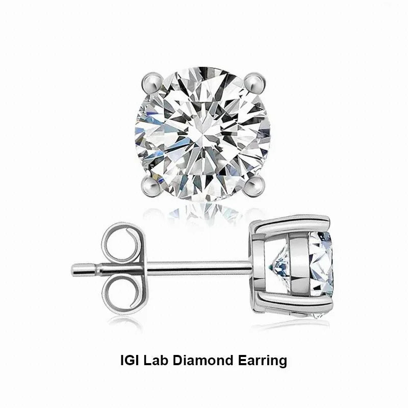 In Stock IGI Certified 1CT D VVS Diamond Studs 18K Gold Four Claws Stud Classic Design Lab Grown Diamond Earrings