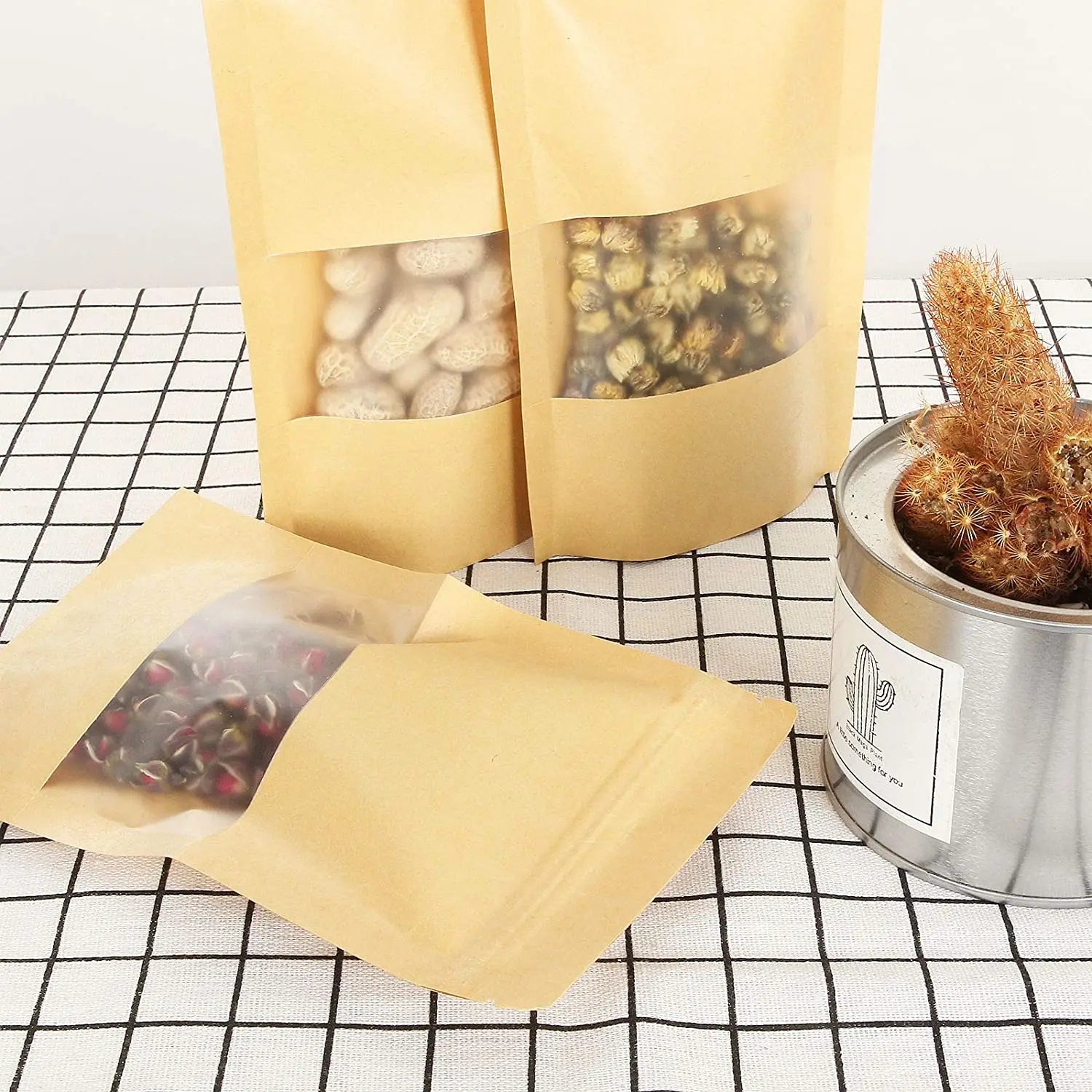 Custom Logo Doypack Kraft Food Packaging Paper Bags Brown Coated Paper Food & Beverage Packagingfood Zipper Top Accept DWB02