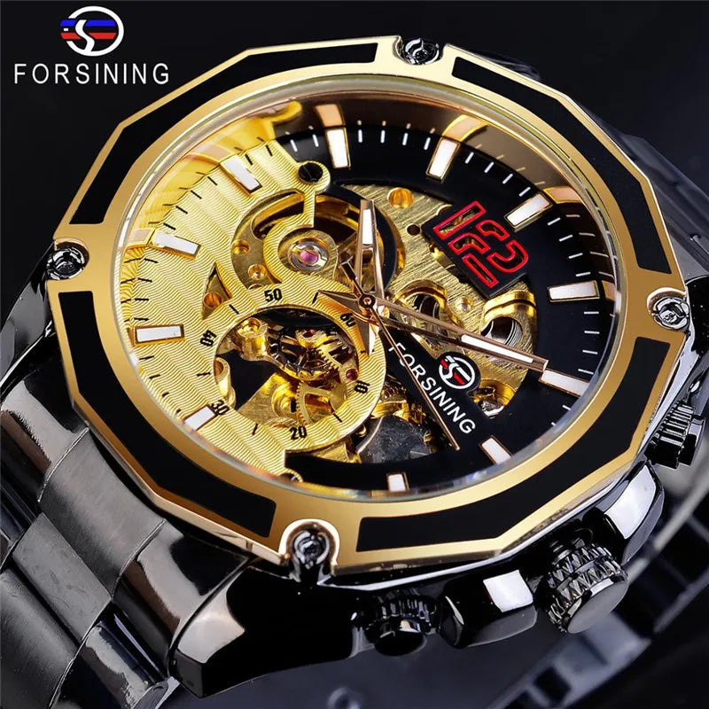 Forsining Watch Luxury Automatic Mechanical Mens Watch Casual Waterproof Transparent Skeleton Wristwatches Relogio Masculino