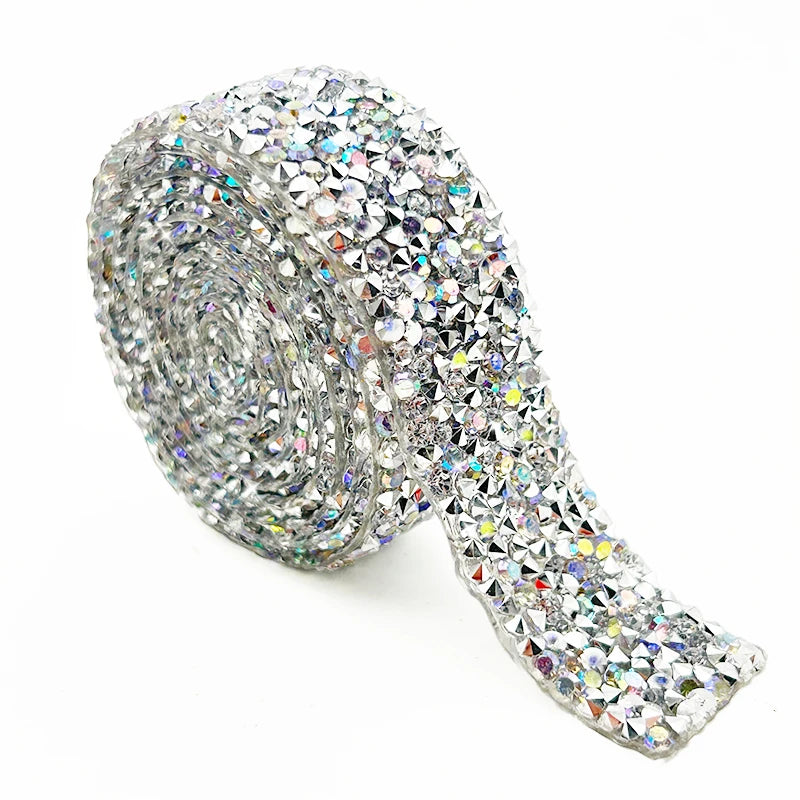 Resin Crystal Rhinestone Ribbon Hot Fix Tape for Clothing Shoes Crafts Iron-On Applique Glue for Dresses Cakes