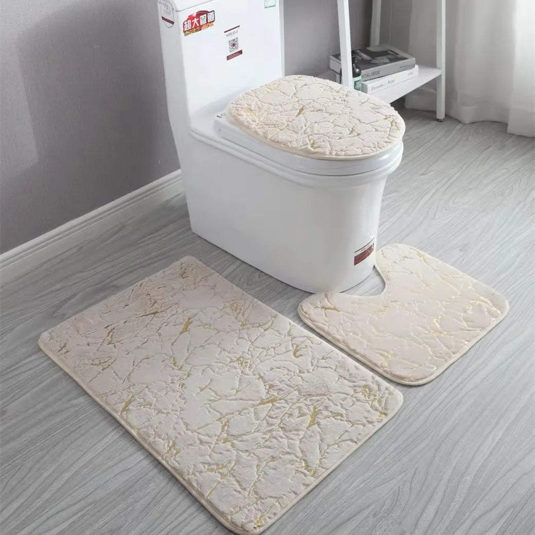 Bath Rug Set 3 Piece Bathroom Contour Rug Toilet Mat Sets Non Slip Microfiber Bath Shower Mat U-Shaped Toilet Rug Combo Set