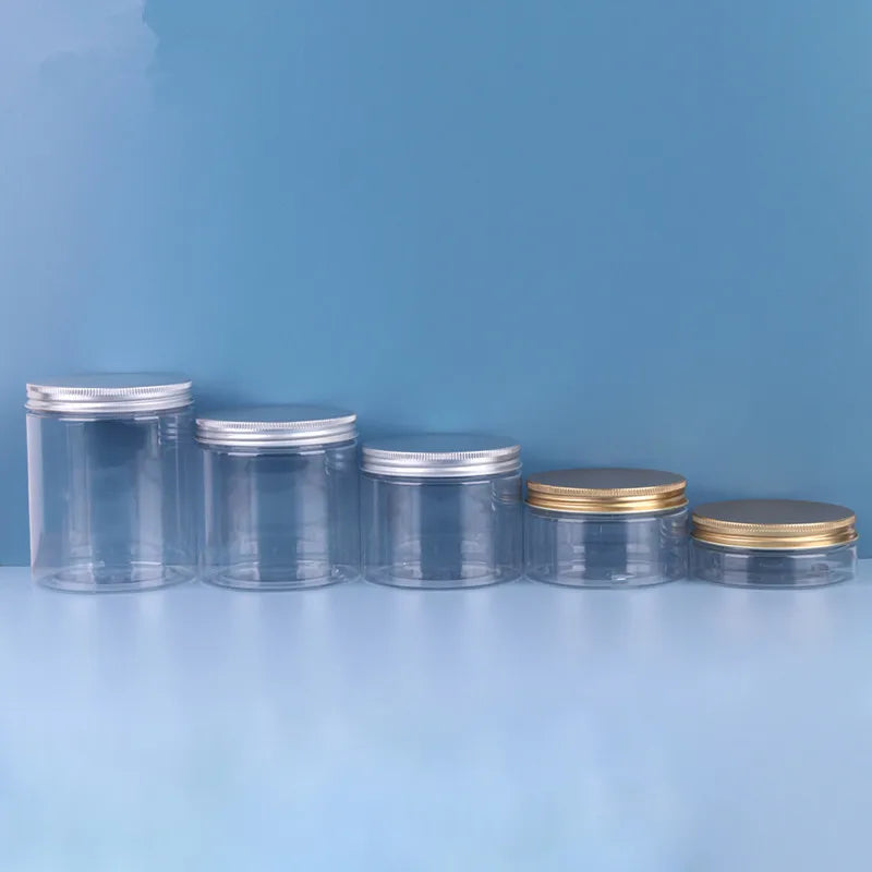 White Clear Round Wide-mouth Aluminum Cap PET Cosmetic Lotion Frosted Luxury Plastic Jars 2-16 Oz Lid B