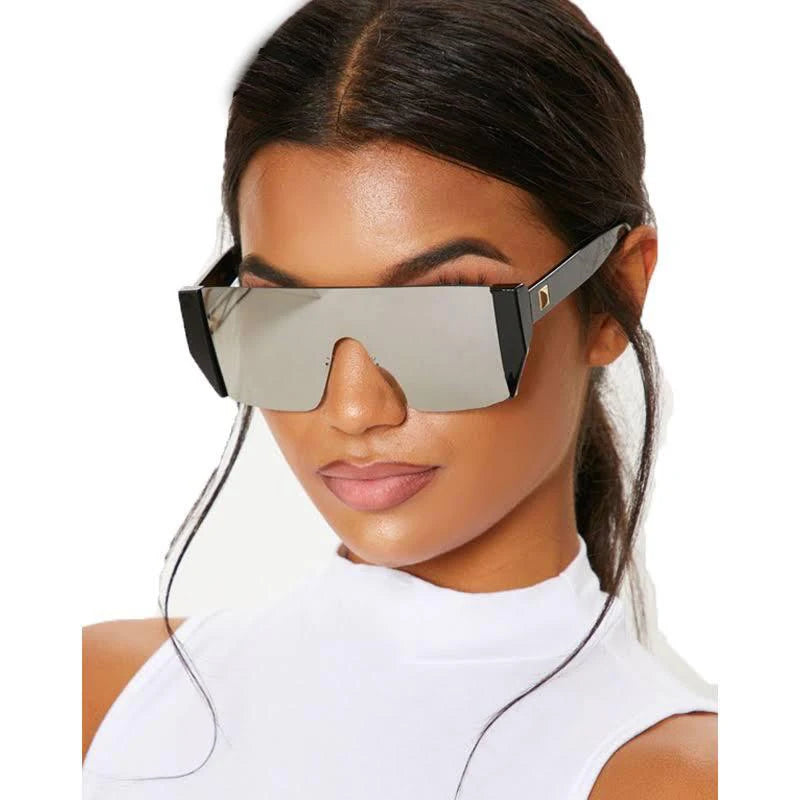 Cool Silver Rimless Flat Top Shield Sunglasses INS Trendy Frameless square Sun Glasses for Men and Women
