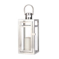 Small Metal & Glass Stainless Steel Silver Candle Lantern Tall Outdoor Decorative Candle Holders for Pillar Candle