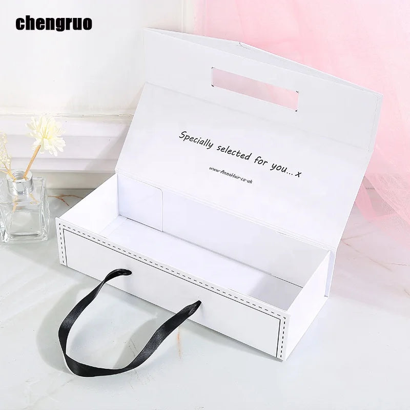 Chengruo ODM Book-Style Magnetic Closure Gift Packaging Paper Box Foldable Ribbon Recycled Materials Embossed for Wig Skincare