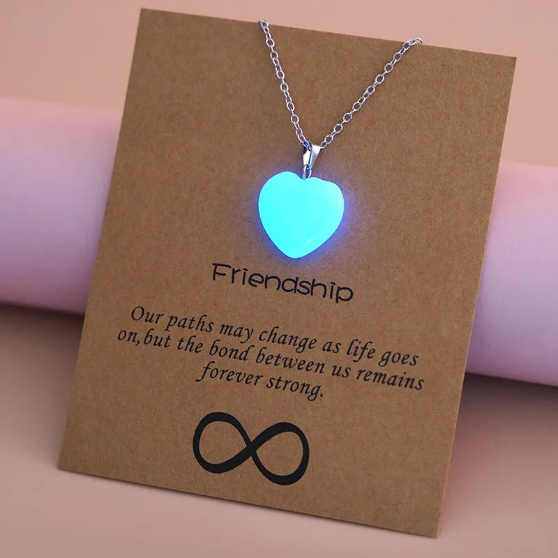 2022 Charms Trendy Brown Message Card Necklace Heart-Shaped Luminous Pendant Necklace Glow Necklace