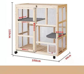 Large Detachable Wooden Playpen for Indoor and Outdoor Use Pulley & Breathable Cat Cage House for Cats