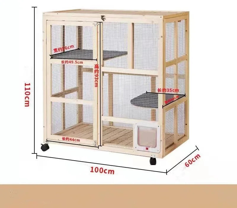 Large Detachable Wooden Playpen for Indoor and Outdoor Use Pulley & Breathable Cat Cage House for Cats