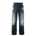 Blue High Street Men's Oversize Straight Denim Jeans Loose Fit Wide Leg Casual Cotton Pants Quality Calca Trousers Summer Washed