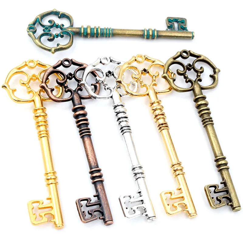 2pcs/lot 83x31mm Bronze Green Gold Colors Antique Silver Color Plated Key Handmade Charms Pendant:DIY for Bracelet Necklace