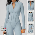 Lanyu Women's Long Sleeve One Piece Workout Romper Front Zipper Sweat-Wicking Quick Dry Four-Way Stretch Breathable