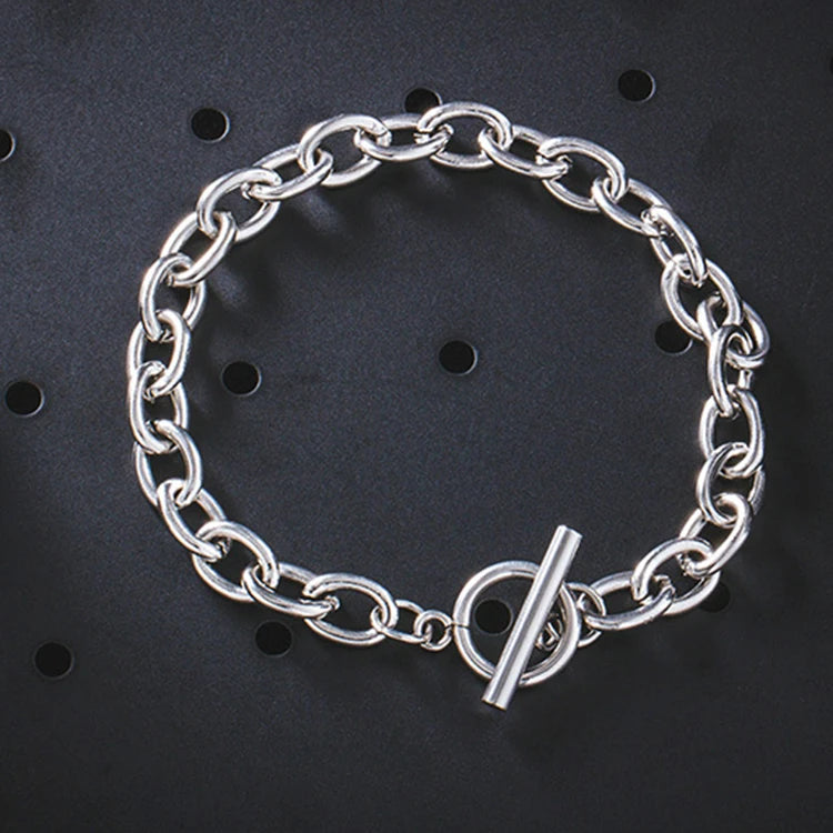 Mens Stainless Steel Bracelet Jewelry Water-proof Stainless Steel T Bar Clasp Oval Link Cable Chain Bracelet Wholesale