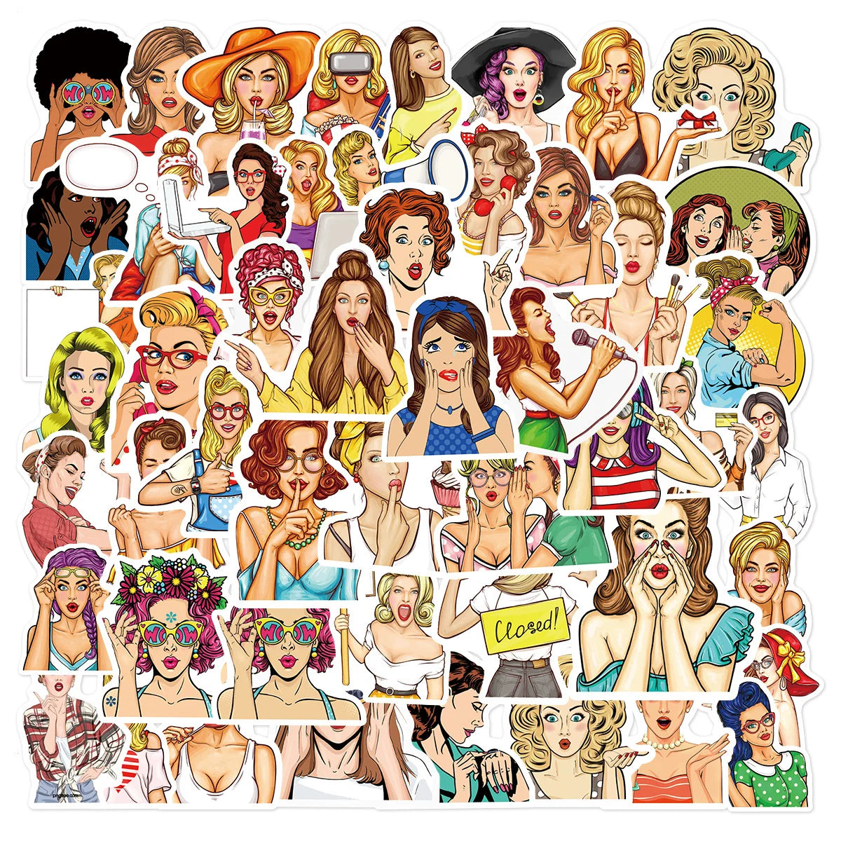 50Pcs Trend Popper Girl Funny Sexy Sticker Woman Girl Notebook Diary Luggage Laptop Guitar Bottles Waterproof Stickers