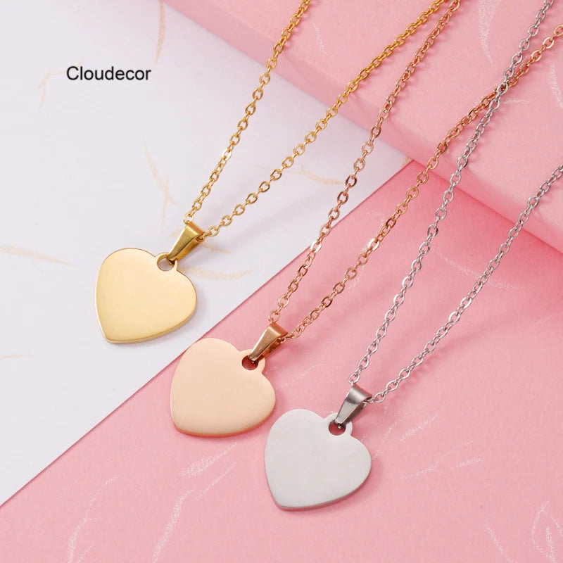Custom Blank Love Heart Necklace for Couple Women Men Rose Gold Couple Heart Shaped Necklace 18k Gold Heart Pendant Necklace