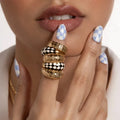 Fashion Stainless Steel Creative Geometric Trendy Ring Black White Checkered Rhombus Drip Oil Enamel Silver/Gold Plated