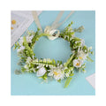 Handmade Bohemian Green Rattan Leaf Chrysanthemum Headflower Loop Adjustable Hair Ring White Flower Headband corolla Women's