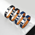 Wholesale Personalized Engravable Stainless Steel Triple Charms Leather Cuff Bracelet
