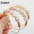 WT-MPB078 WKT 2022 Noble Heart Shape Shell Yellow Brass Bracelet Women Wedding Gift New Style Pearl Bracelet by Wire Wrapped