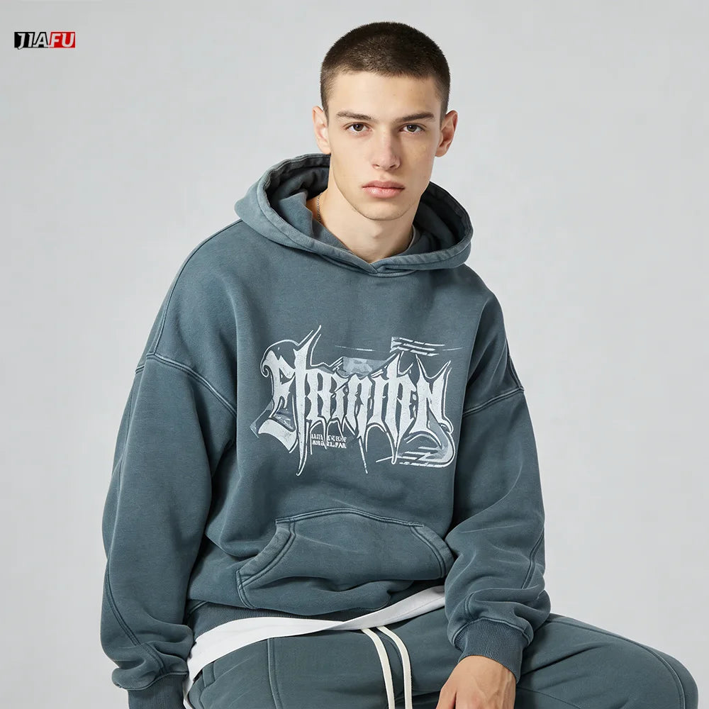 Acid Washed  Hoodies for Men Custom logo Heavyweight Cotton Fleece Hoodies Oversized High Quality Long Sleeve Boxy Men's Hoodie