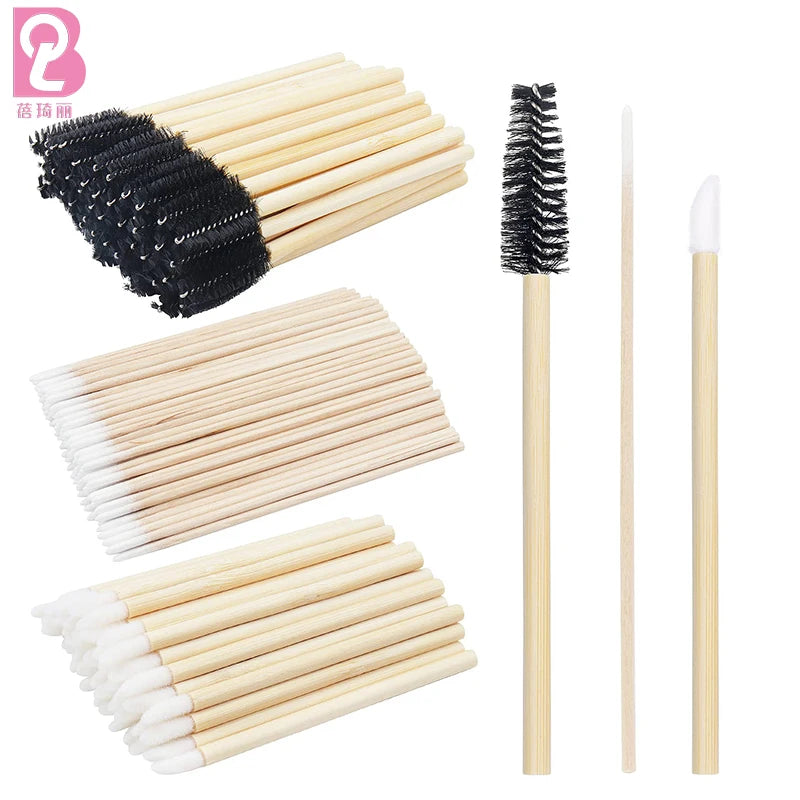 Beiqili 50pcs Eco Friendly Lint-free Multi-colored Lip Gloss Wands Disposable Bamboo Handle Lipstick Applicator Makeup Tool