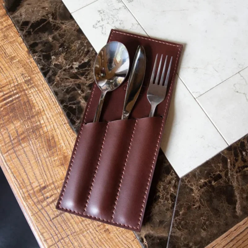 PU Leather Cutlery Bag Pouch Silverware Holders Restaurant Cutlery Holder Sleeves Utensil Organizer Spoon and Fork Holder