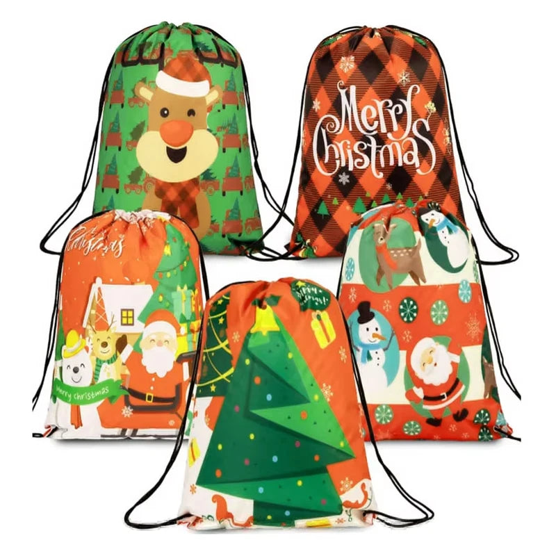 2024 New Product Christmas Bulk Wrapping Gift Backpack Xmas Santa Treat Goodie Bags for Party Favors Candy Drawstring Backpack