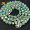 Hip Hop Real 925 Silver 100% Pass Diamond Tester Blue Green Color Iced Out Moissanite Cluster Tennis Chain Bracelet Necklace