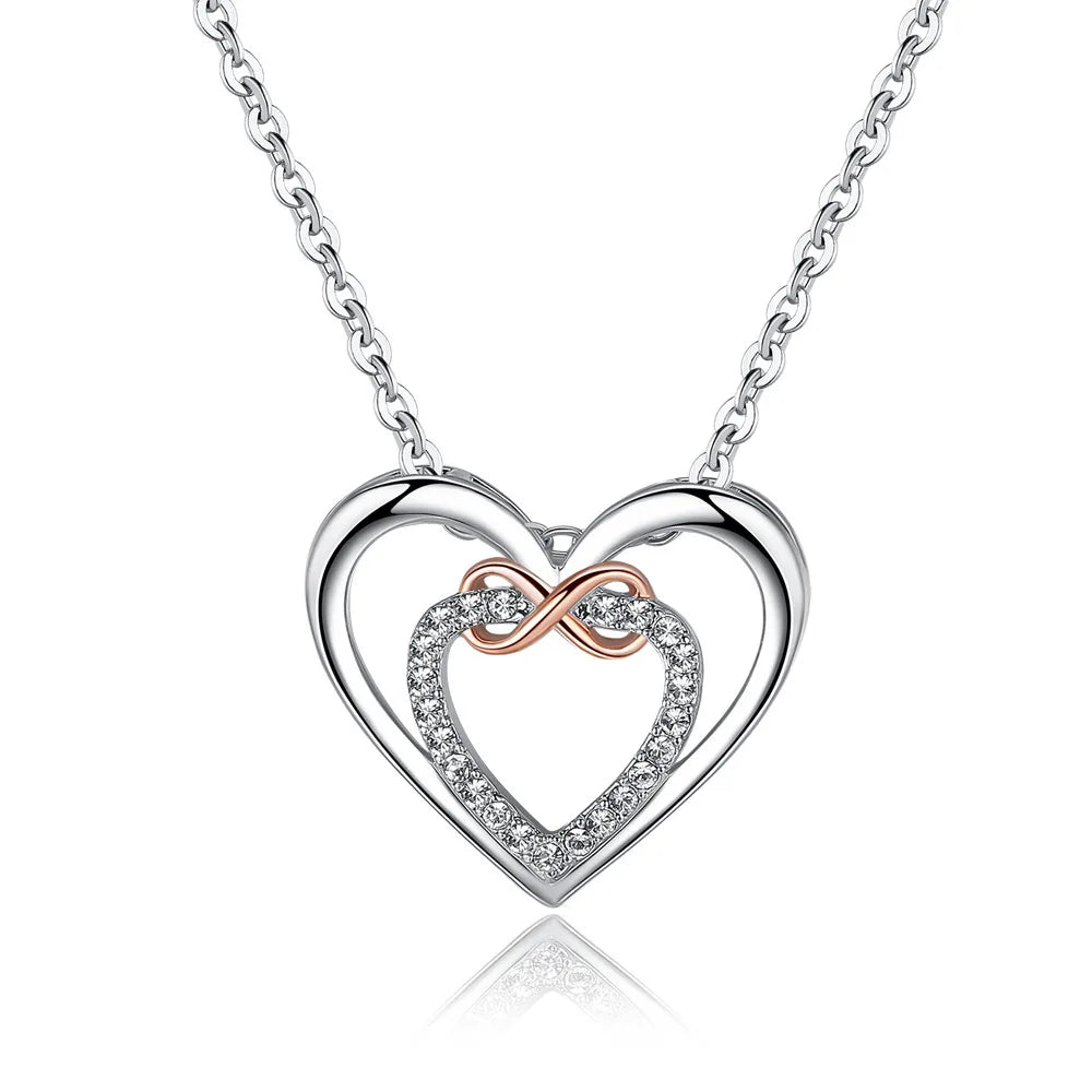 Jachon 2024 Copper Heart Necklace for Women's Jewelry High-quality Double Love Heart Pendant Necklaces for Women Girls