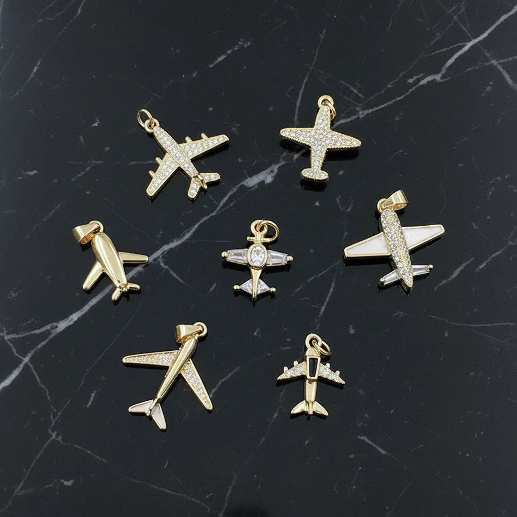 CZ8698 Mini Little 18k Gold Zircon CZ Micro Pave Plane Aircraft Airplane Charms for Bracelet Earring Jewelry Making