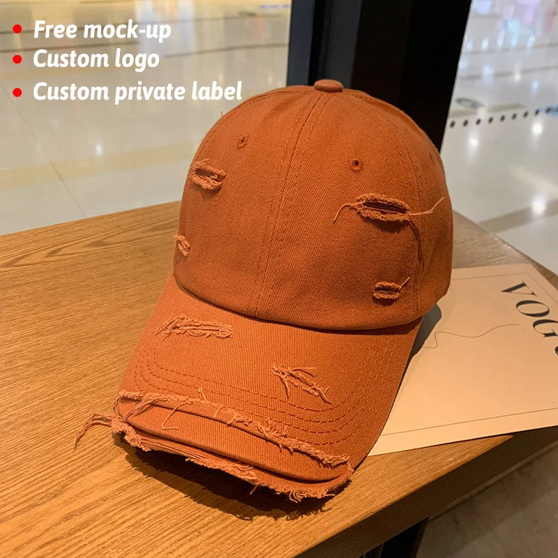 Custom Embroidery 6 Panel Outdoor Sport Polyester Cotton Blank Plain Distressed Baseball Cap Dad Hat Good Quality Distressed Hat