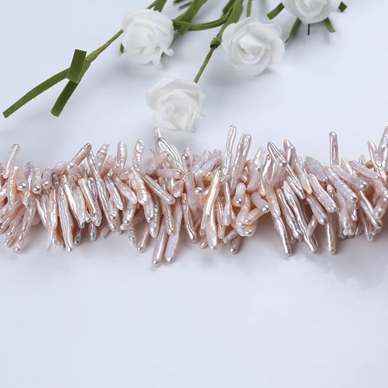 20-30mm Top Hole Pink Long Stick Natural Biwa Fresh Water Pearl Beads Strand for Jewelry Making
