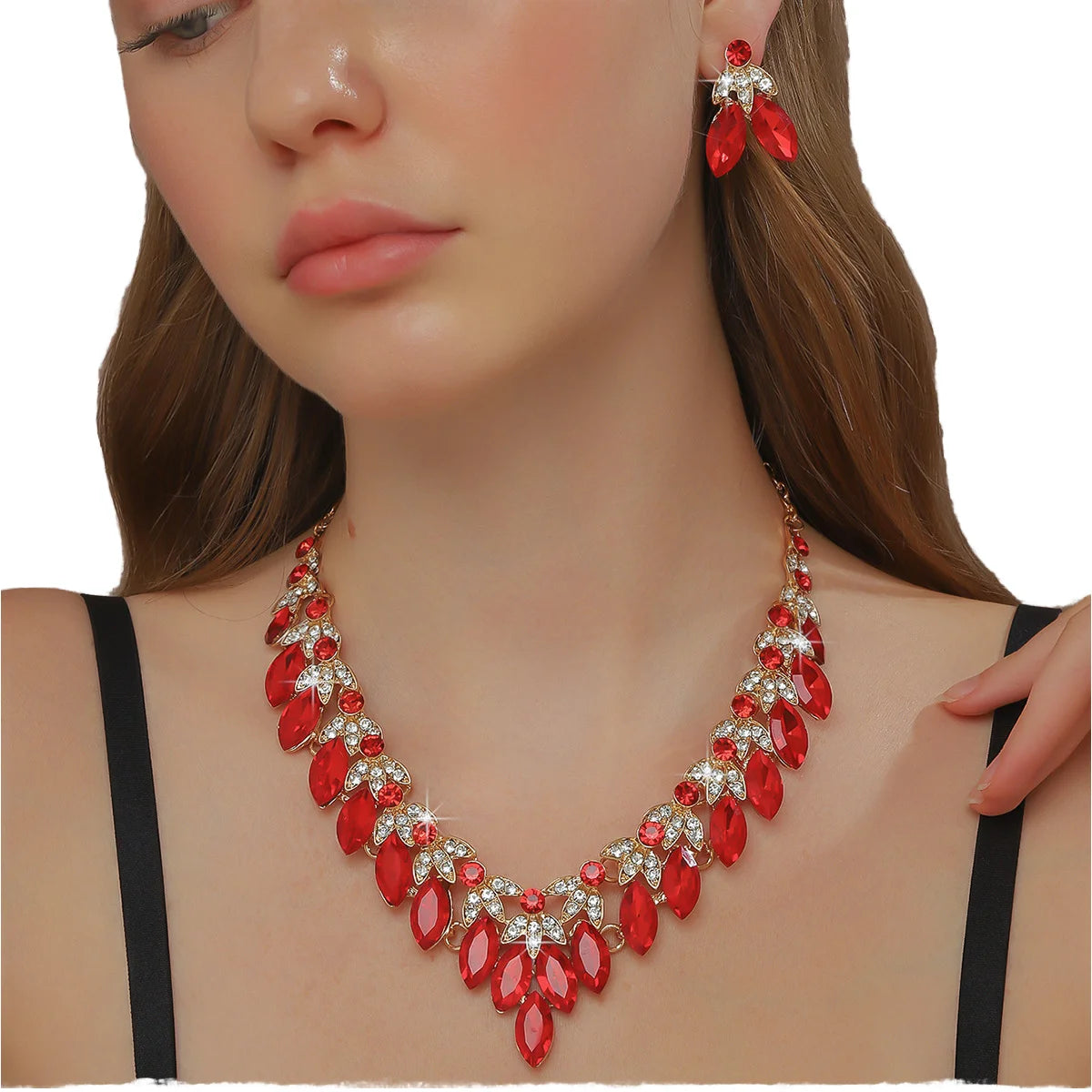 Bestselling Luxury Women's Bridal Engagement Necklace & Earrings Set Platinum Plated ZIRCON Jewelry for Weddings Parties