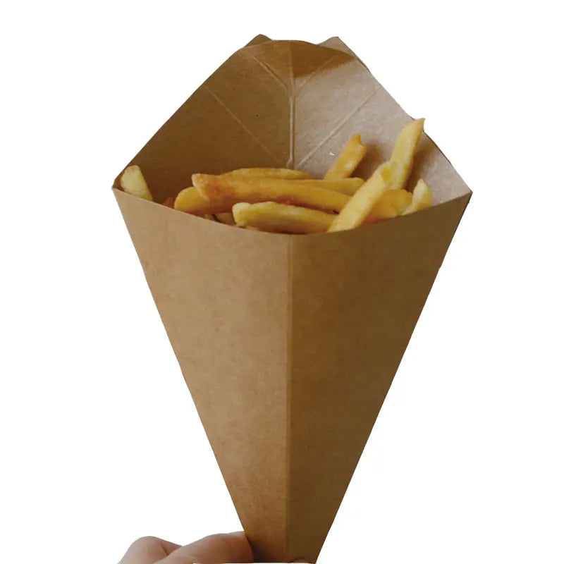 French Kraft Paper Cone for Food Packaging Sushi & Snacks Small Size Disposable Folders Style