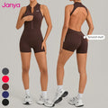 Janya Women's Gym Bodycon Quick Dry Breathable Spandex/Nylon Four-Way Stretch Workout Rompers Jumpsuits Playsuits Half Zip One