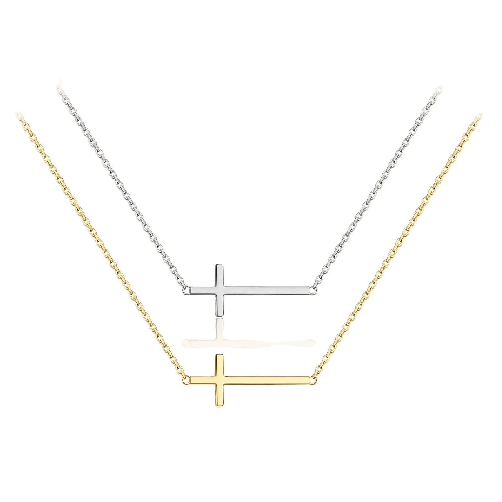 FUAMAY 18K Gold Plated Small Cross Necklace Silver 925 Religious Mini Cross Necklace Sterling Silver Link Chain Jewelry
