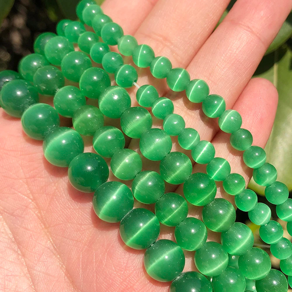 Wholesale Smooth Green Cats Eye Stone Beads 4/6/8/10/12MM Loose Beads for DIY Jewelry