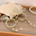 Butterfly Pearl Tassel Ponytail Barrette for Women Butterfly Cute Hairpin on the Back of the Head Crystal Rhinestone Hair Claw
