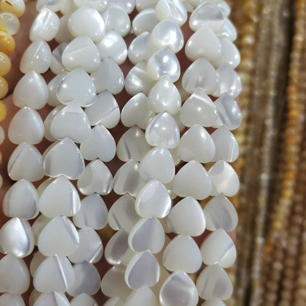 8mm 10mm High Luster Seawater Mother of Pearl White Heart Charm Bead Shell Charm Strand for Making Jewelry