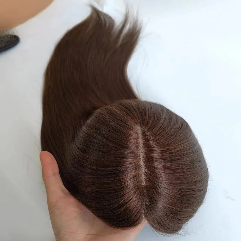 Machine Injected Pu Around Woman Topper 6x6.5" Dark Brown Hair Replacement