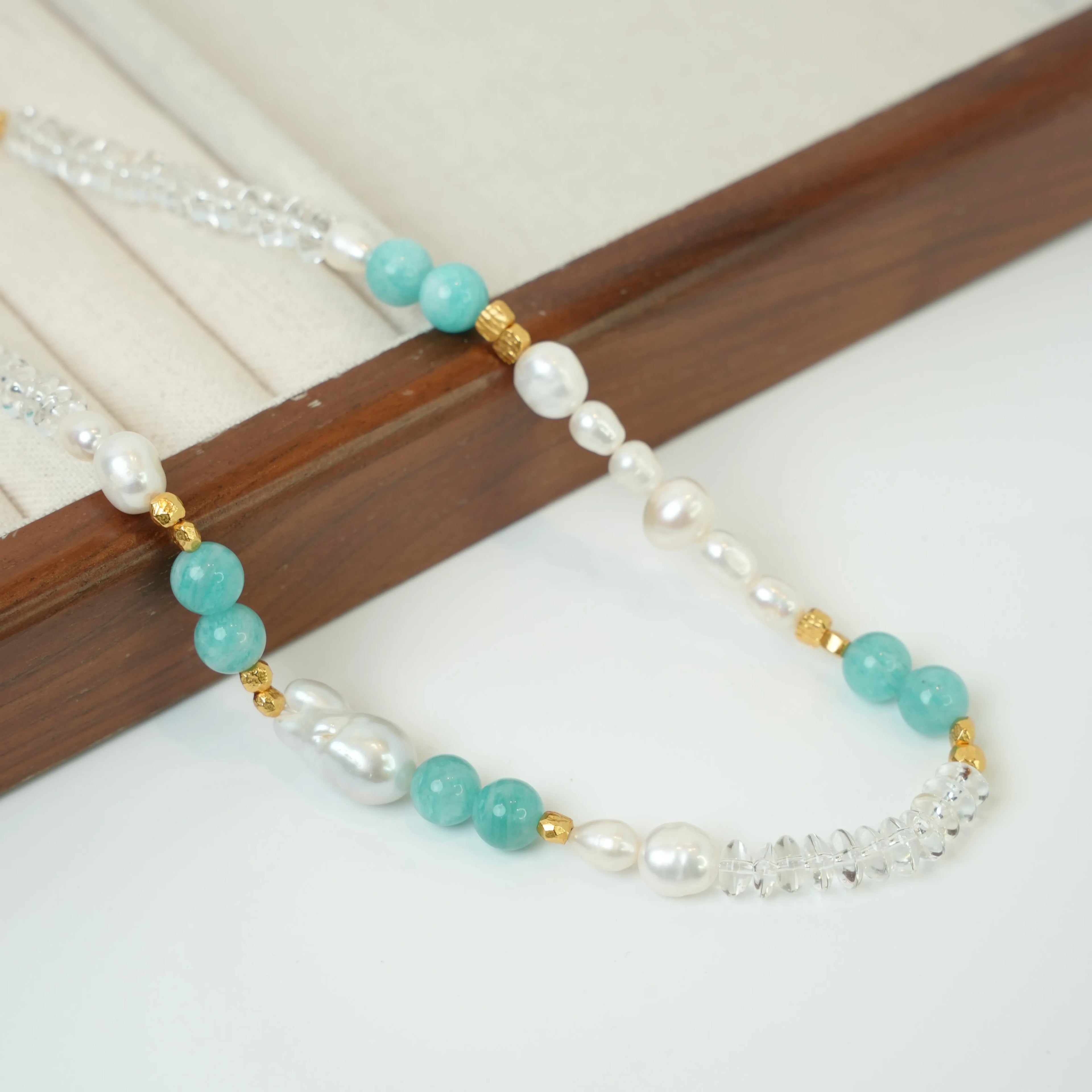 Green Marble Beads Necklace Baroque Chain & Crystal Jewelry Spring 2025 Light Luxury Boho Accessories for Women Wholesale