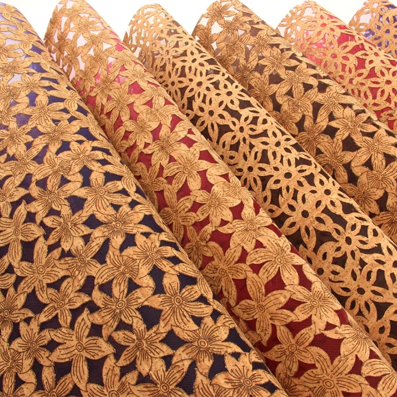 INFOCORK Portugal Vegan 0.9mm Laser Hollow-Out Natural Cork Fabric with Nylon Mesh Base Durable for Handbags & Wallets