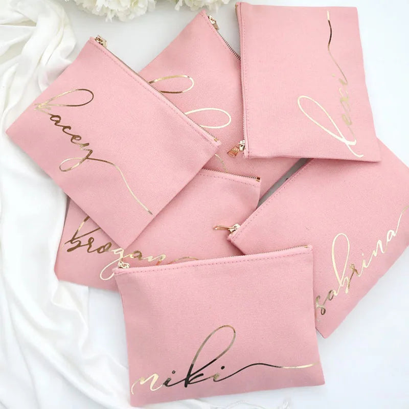 ThreeTwoOne TTO Zipper Bridesmaid Gifts Personalized Blank Reusable Cotton Canvas Makeup Pouches Cosmetic Bag With Golden Zipper