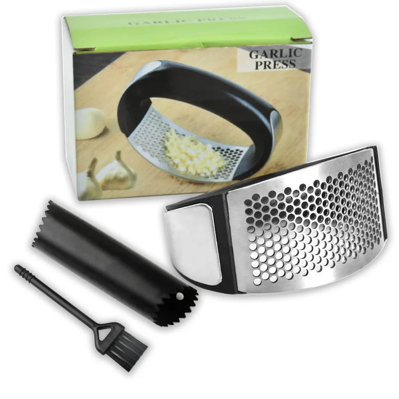 Hot Sell Kitchen Gadget Rocker Garlic Crusher Squeezer 304/430 Stainless Steel 3 in 1 Arc Shape Kitchen Accessories