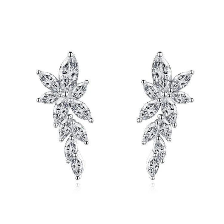 Fine Jewelry 925 Sterling Silver Feather Wing Women Fashion Diamond Earrings