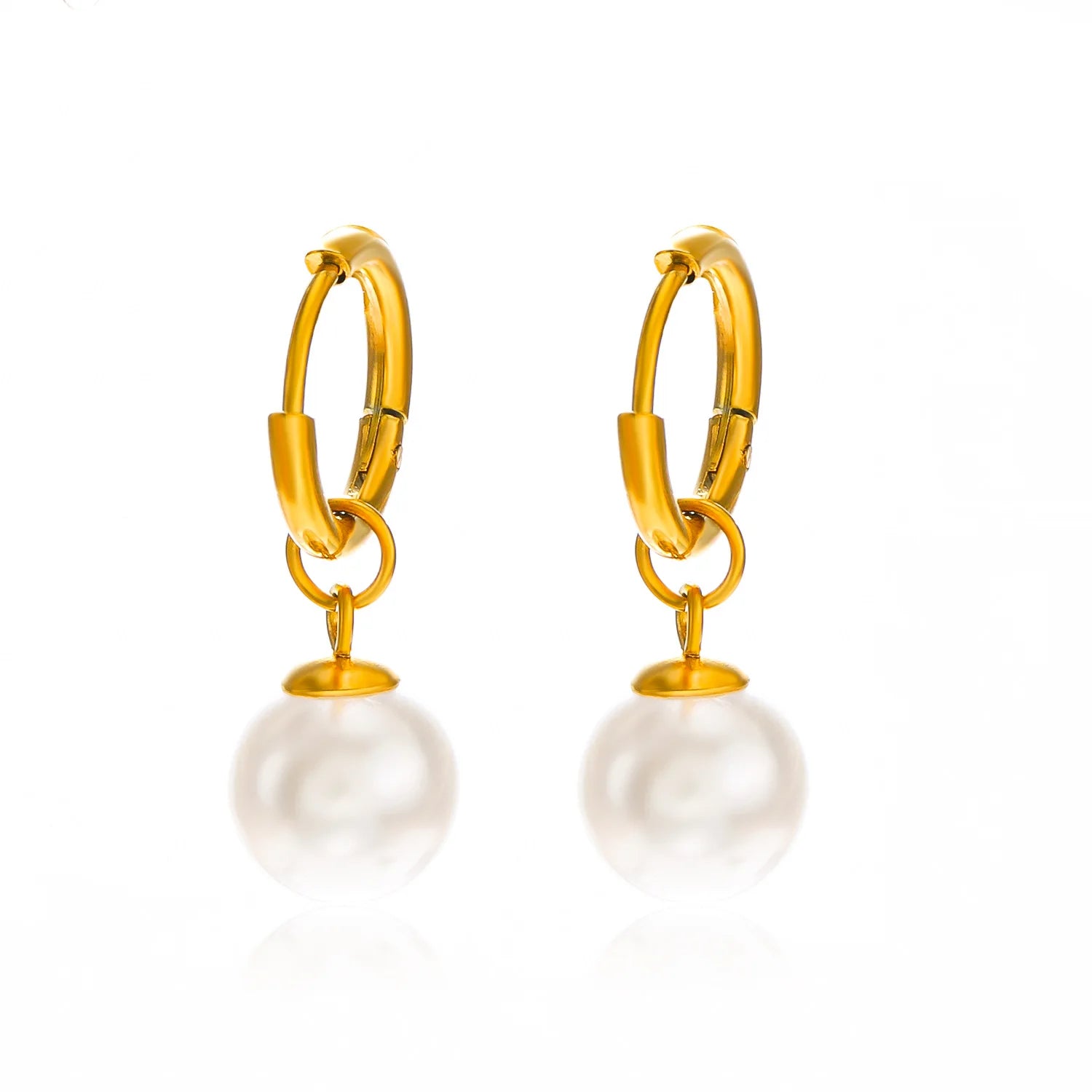 Shescity INS Style 18K Gold Plated Stainless Steel Drop Earrings Trendy Pearl Charm Designer Huggie Earrings Jewelry for Women