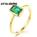ATTAGEMS S925 Silver Yellow Gold Plated Solitaire 5*7mm Rectangular Hydrothermal Emerald Ring Finger Ring Jewelry Christmas Gift