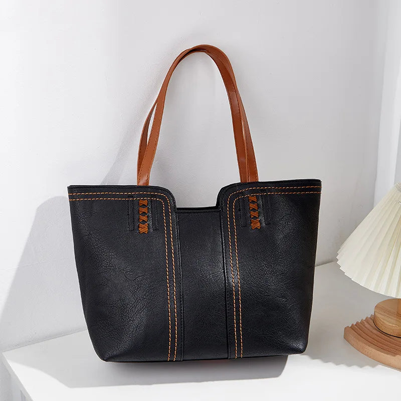 New Design Minimalist Tote Bag Retro Shoulder Bag PU Leather Large Capacity Tote Bag for Women